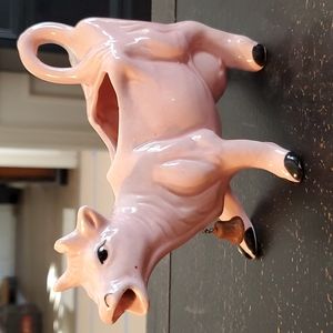 Vintage pink cow creamer with bell